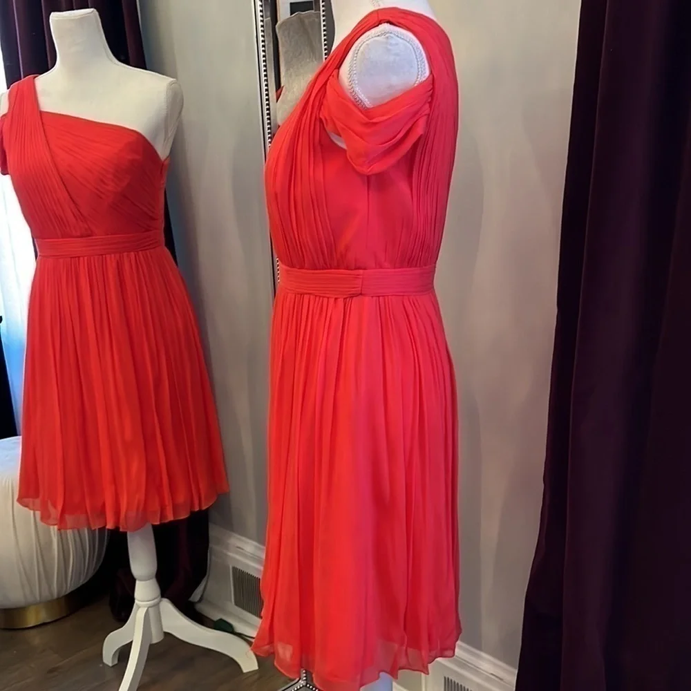 JCrew Cara Silk Chiffon Melon One Shoulder Dress Size 4 - Picture 4 of 12